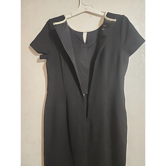 Talbots Dress Sheath Midi Black Heavyweight Short Sleeve Zip Back 8 Round Neck - Picture 6 of 6